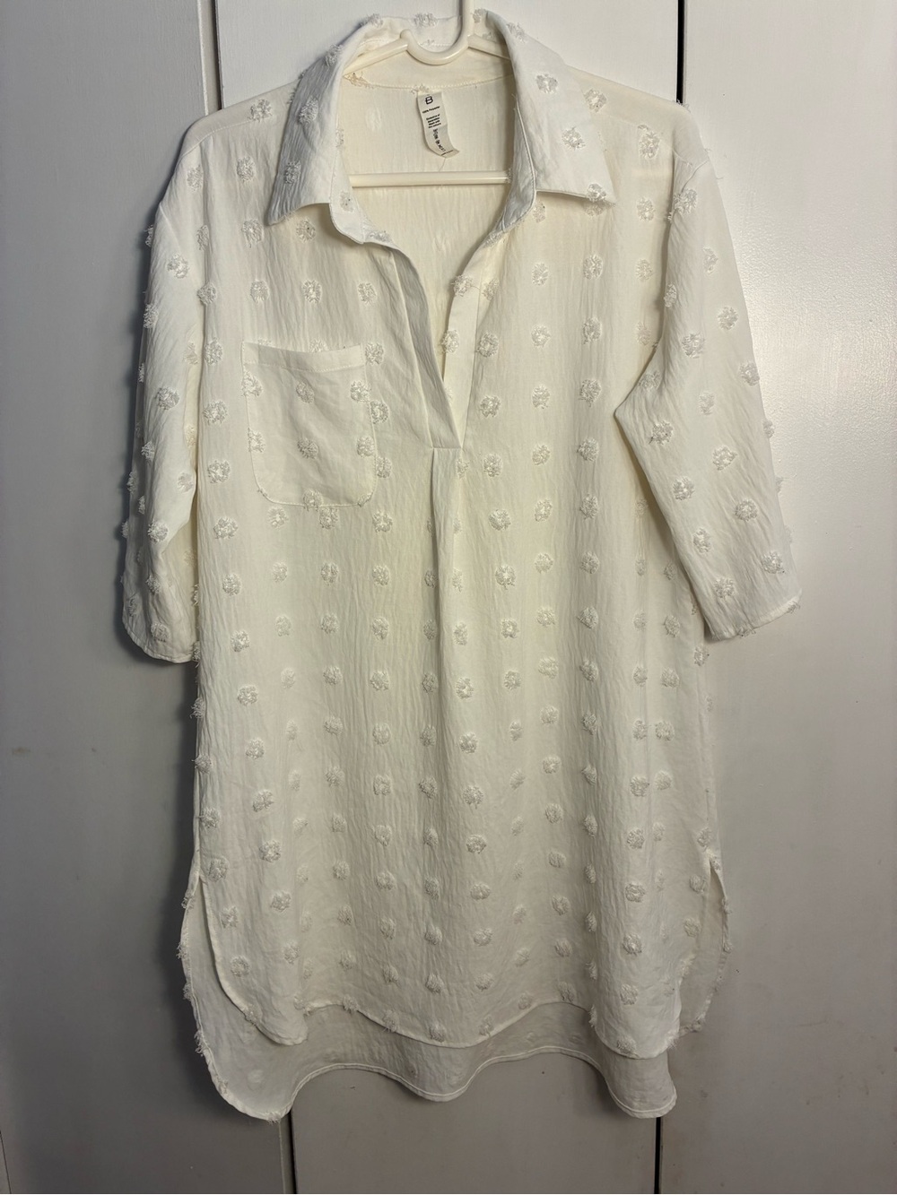 B Puffball White Beach  Coverup/shift Dress L Cottage Core Resort Wear Grannycor